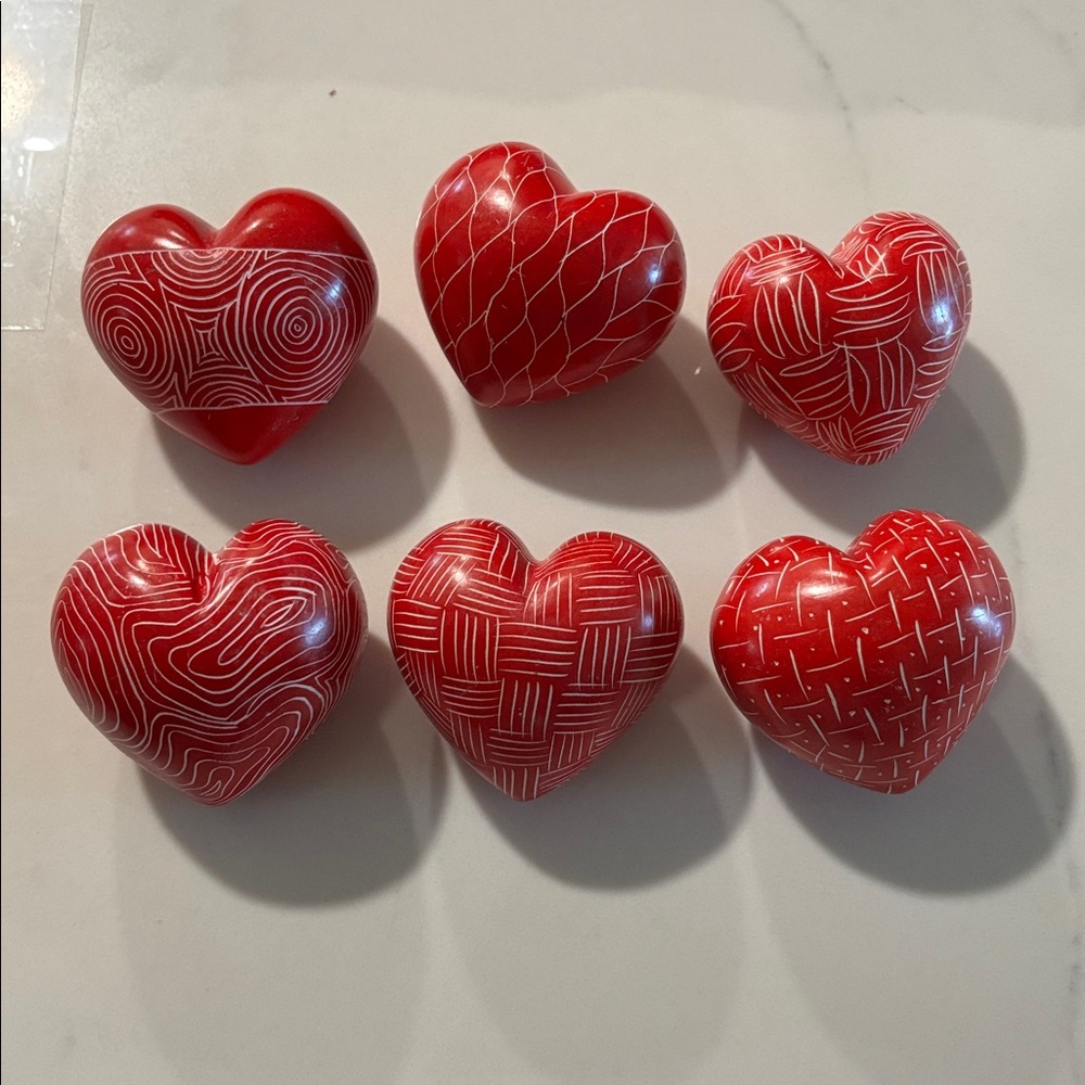 African folk Art Red Stone Loving Hearts